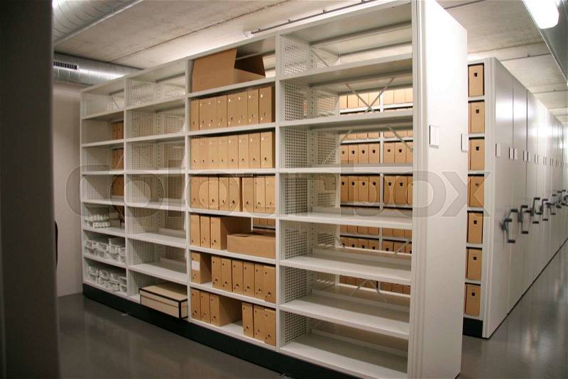 Large archive space with cabinets, stock photo