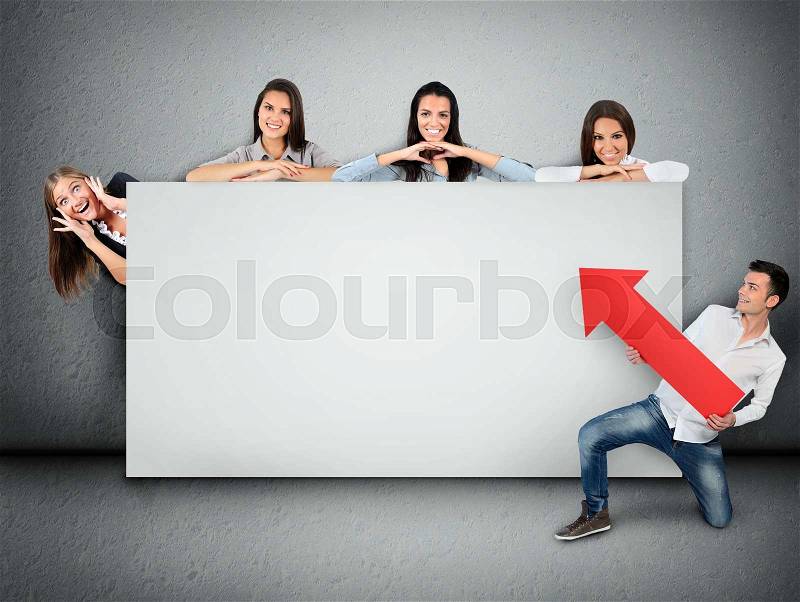 Empty banner with five people, stock photo