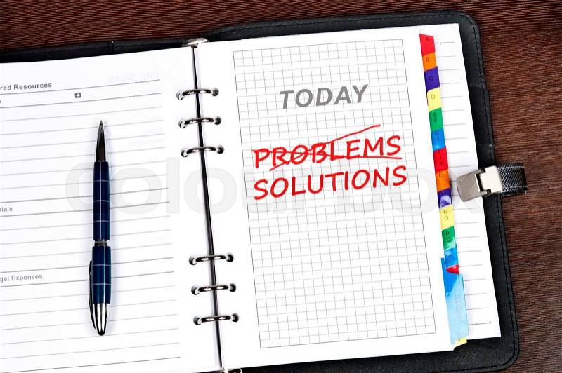 Problems and solutions message on today page, stock photo