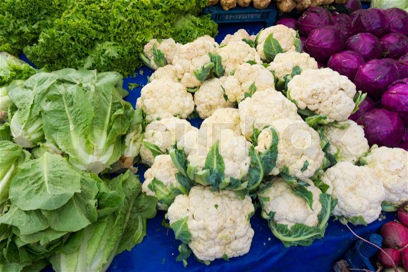 Vegetable market. Fresh green vegetables, stock photo