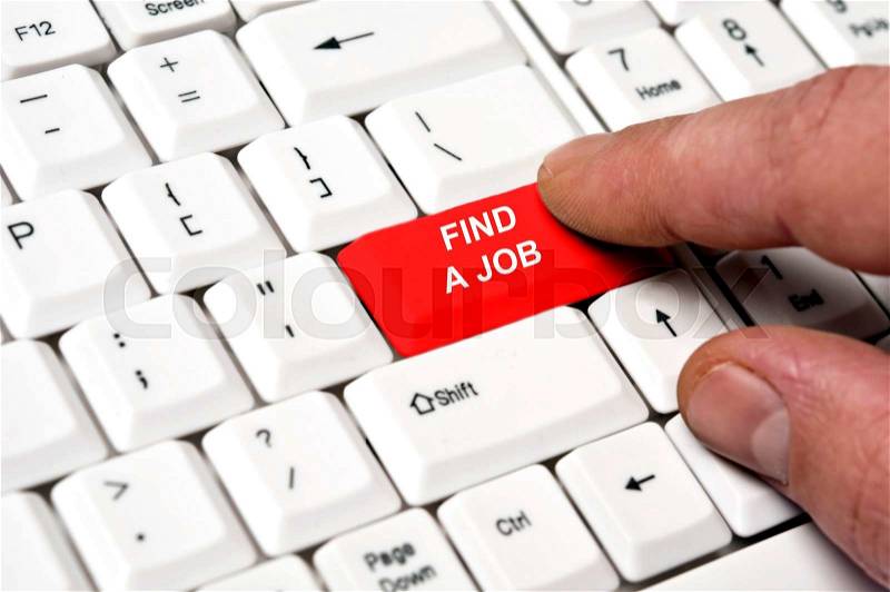 Find a job key pressed by male hand, stock photo