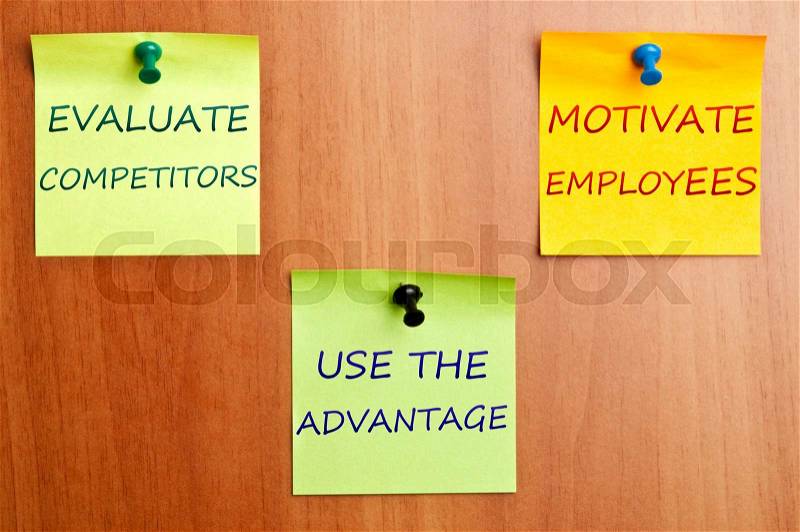 Business strategy writed on post it with Use The Advantage post it in middle , stock photo