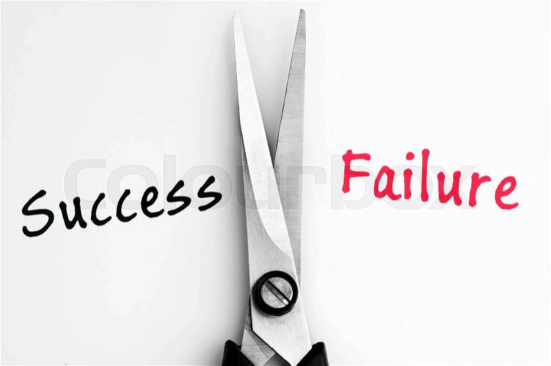 Success and Failure words with scissors in middle, stock photo