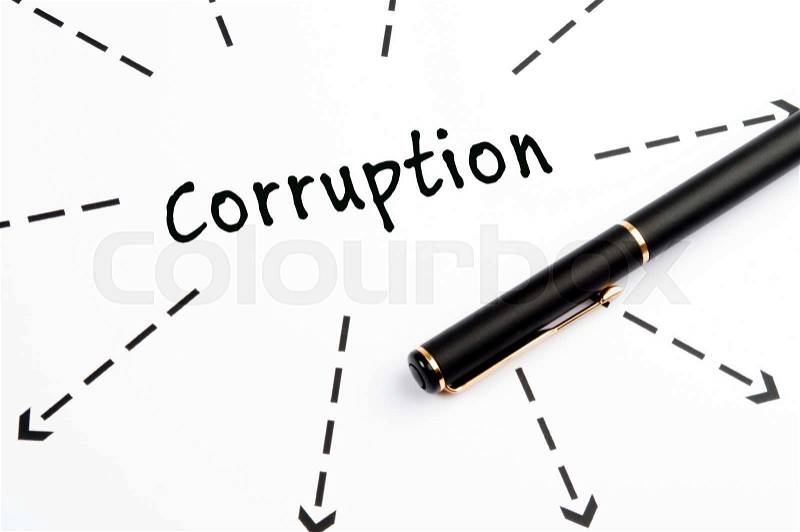 Corruption word wih arrows and pen, stock photo