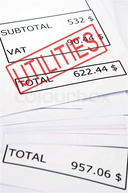 Utilities stamp on financial paper, stock photo