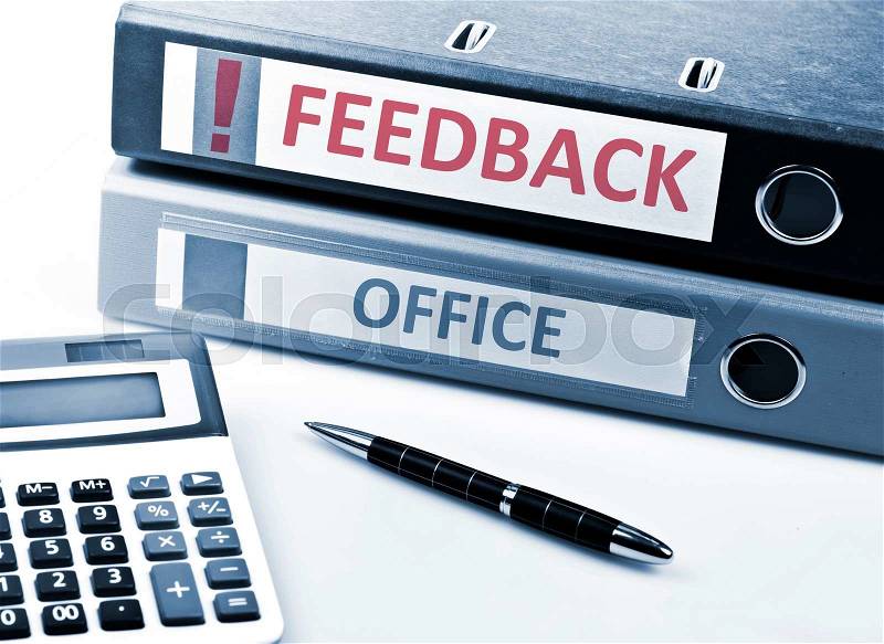 Feedback write on folder and office tools, stock photo