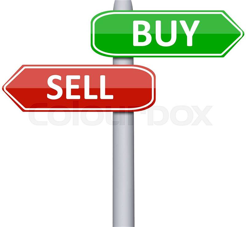 Buy and sell on road sign, stock photo