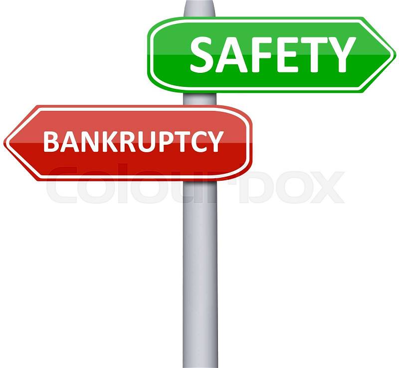 Safety and Bankruptcy on road sign, stock photo