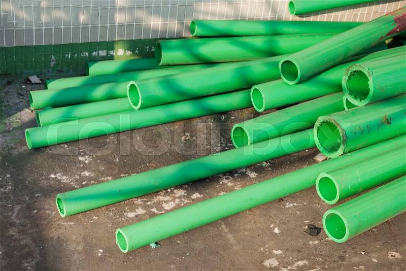 Green color plastic tubes for industry , stock photo