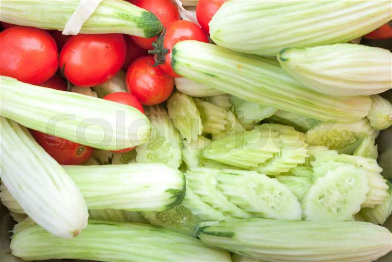 Fresh Cucumbers and Tomatoes full frame vegetables picture , stock photo