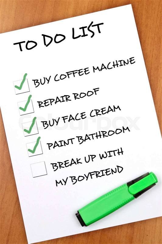 To do list with Break up not checked, stock photo