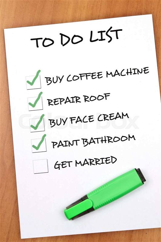 To do list with Get married not checked, stock photo