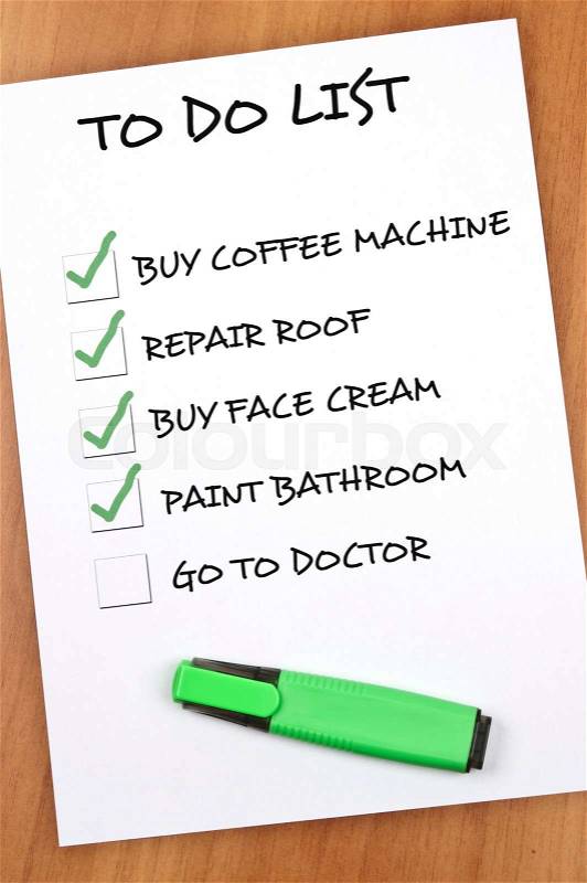 To do list with Go to doctor not checked, stock photo