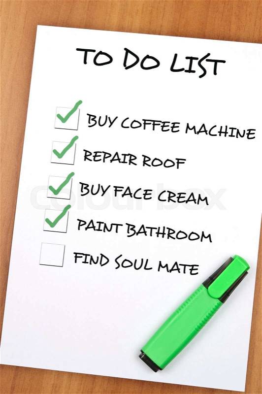 To do list with Find soul mate not checked, stock photo