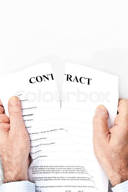 Contract termination by male hands, stock photo