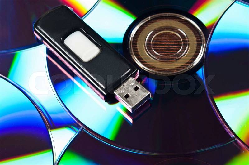 Usb stick on group of cd, stock photo