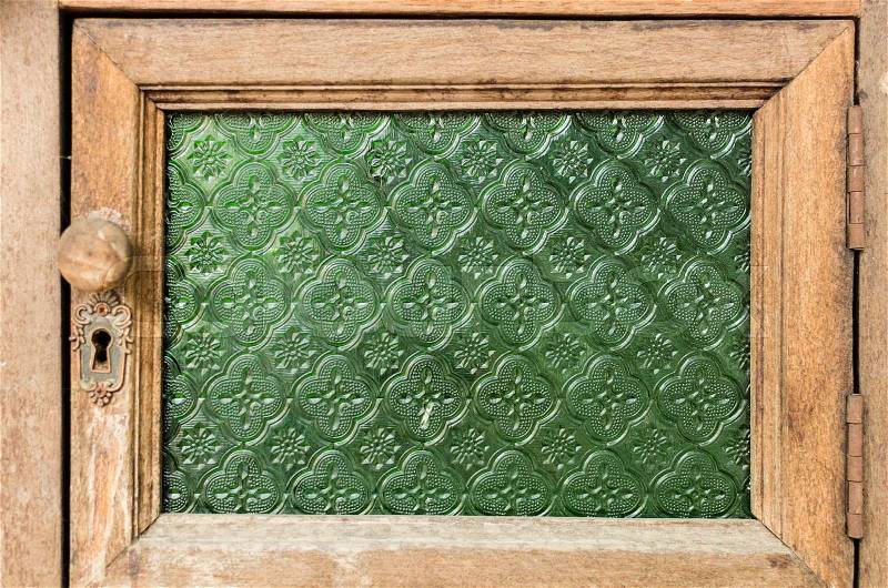 Sheet of glass texture, Green star pattern for wood window, stock photo