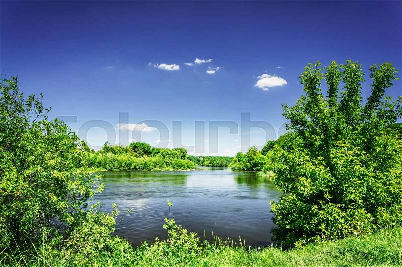 Nice view of wonderful river and blue sky, stock photo