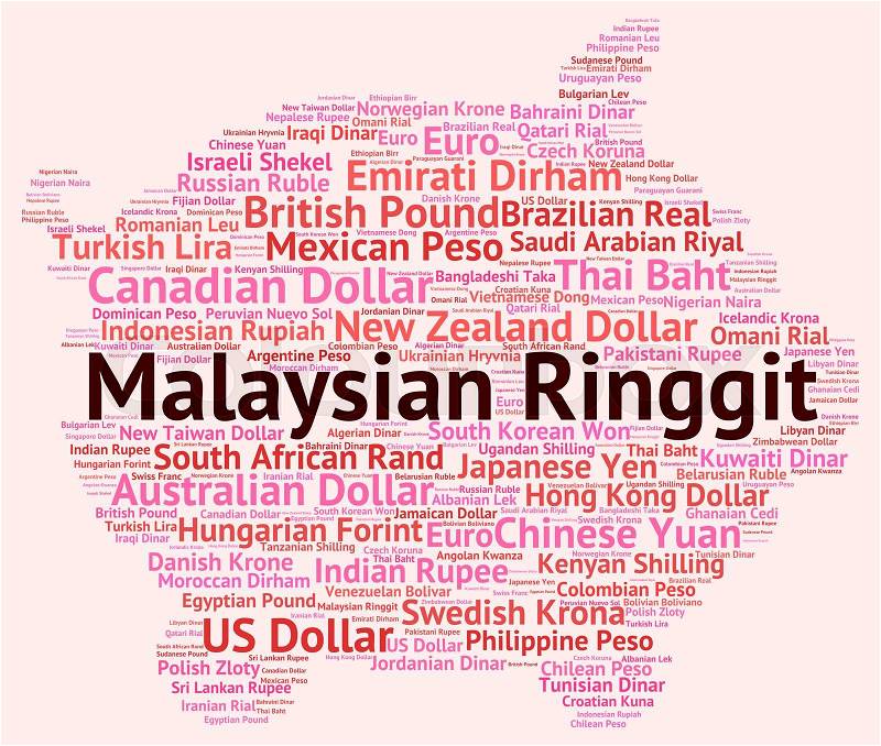 Malaysian Ringgit Indicating Foreign Exchange And Words, stock photo
