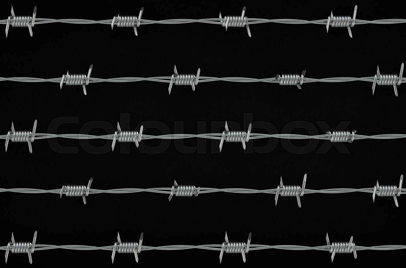 Steel barbed wire on black background, stock photo