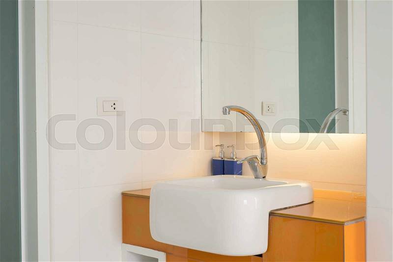 Luxury wash basin in a bathroom, an interior modern design, stock photo