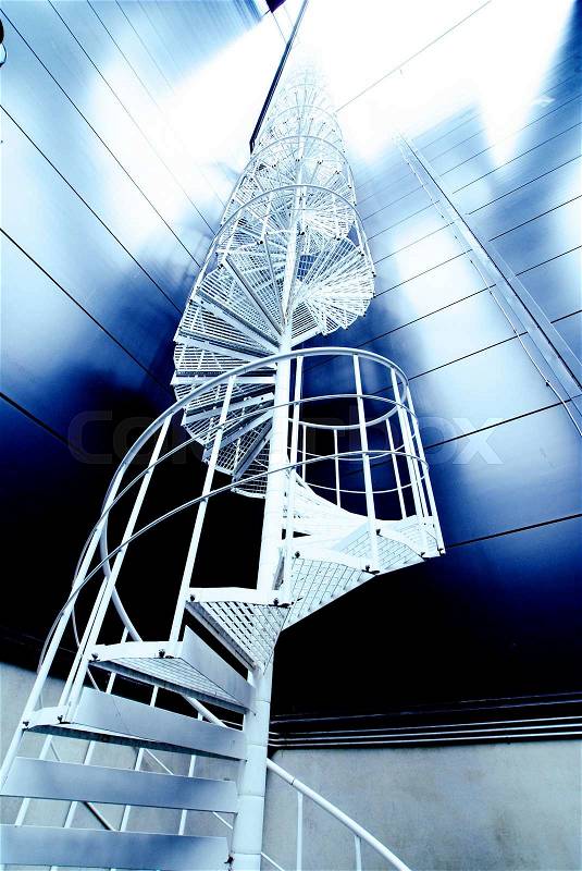 Industrial zone, Steel stairs in blue tones \ , stock photo