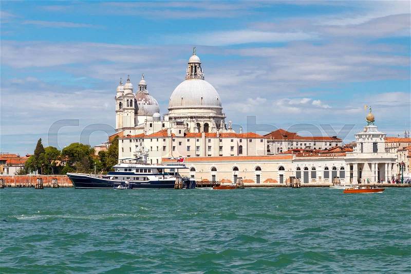 View of the Basilica of Santa Maria della Salute with Venetian lagoon, stock photo