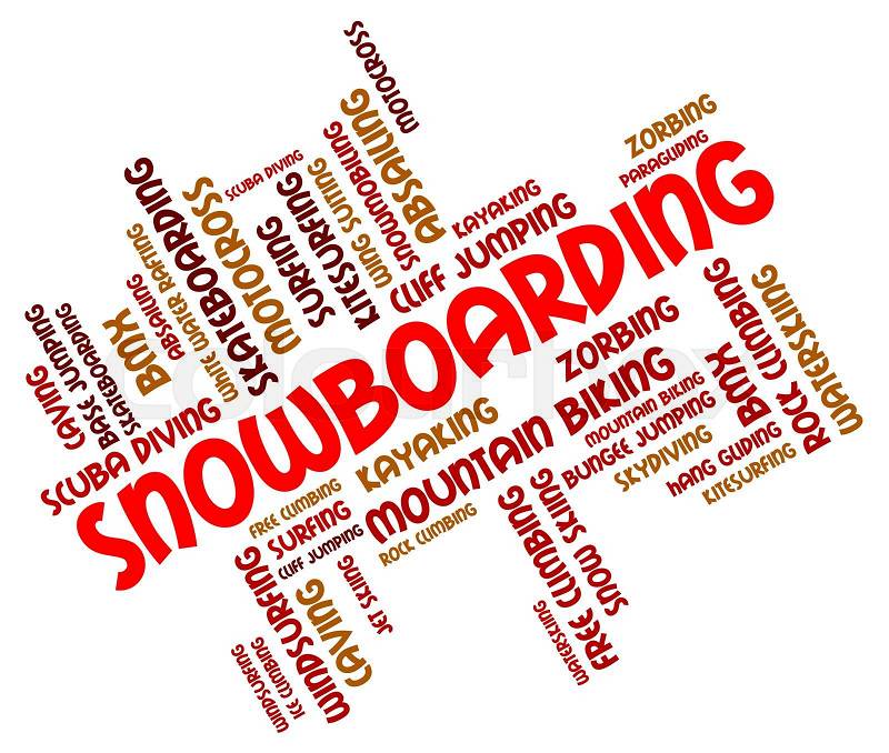 Snowboarding Word Represents Winter Sport And Boarders, stock photo