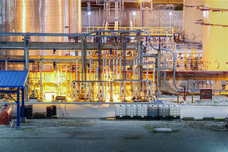 Night scene of Chemical plant process area, stock photo