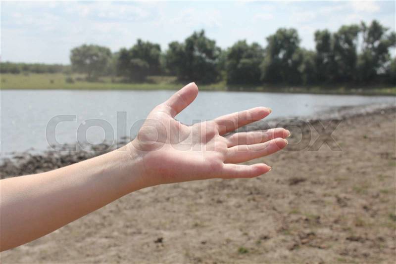 Lake trees hand, stock photo