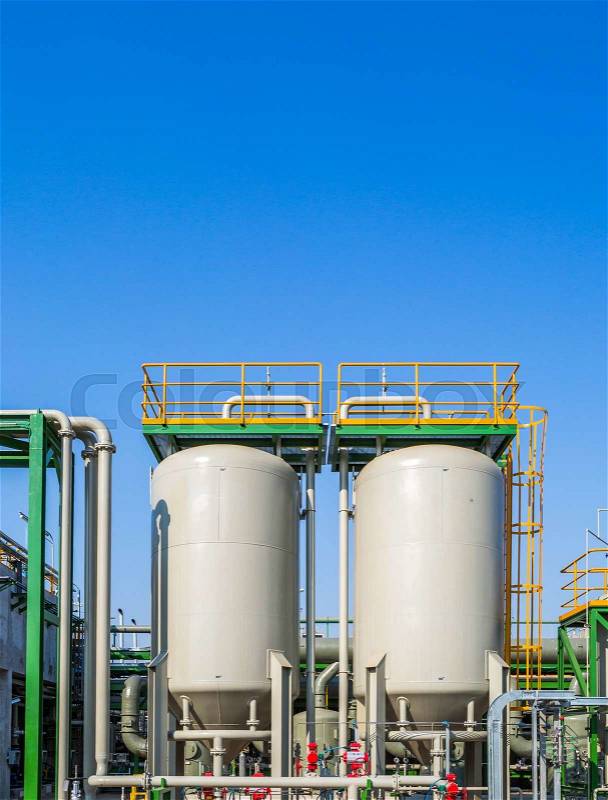 Chemical tank in factory whit blue sky, stock photo