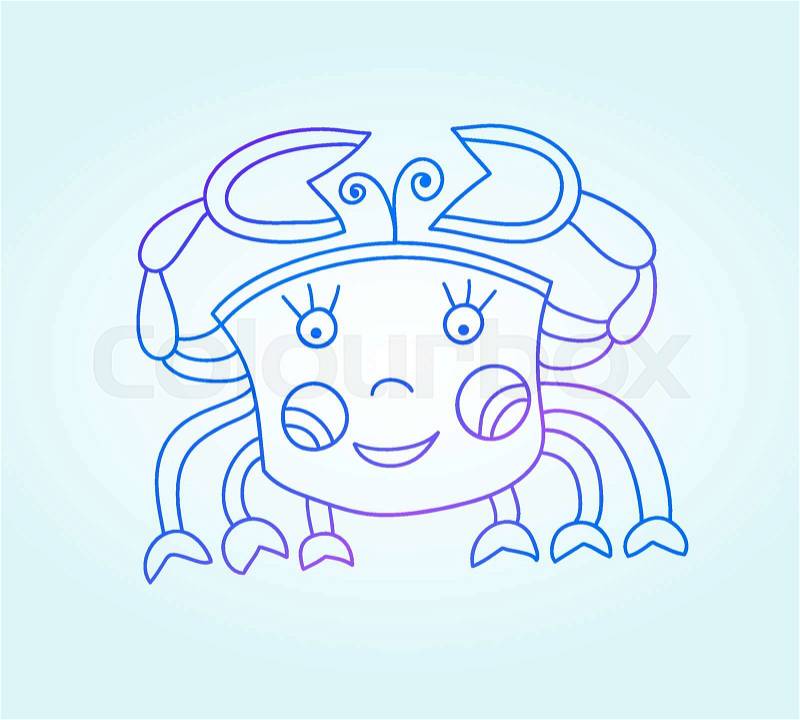 Blue line drawing of sea animal, underwater decorative crab, graphic design element for print or web, vector illustration eps10, vector