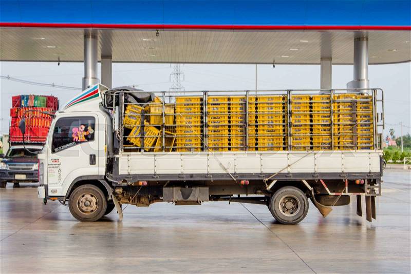 BANGKOK, THAILAND - MAY 26: Cargo Truck in gas station on May 26, 2015, stock photo