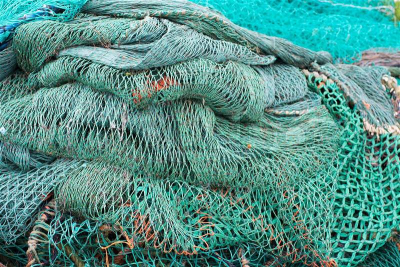 Fisher net background of ropes made of green nylon, stock photo