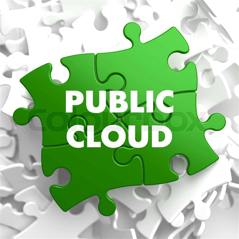 Public Cloud on Green Puzzle on White Background, stock photo