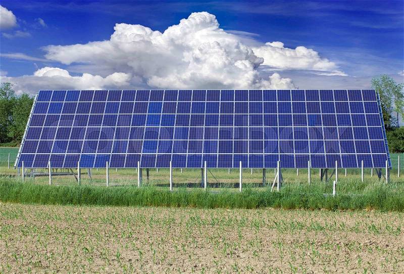 Photovoltaic Solar Panel on the Field, stock photo