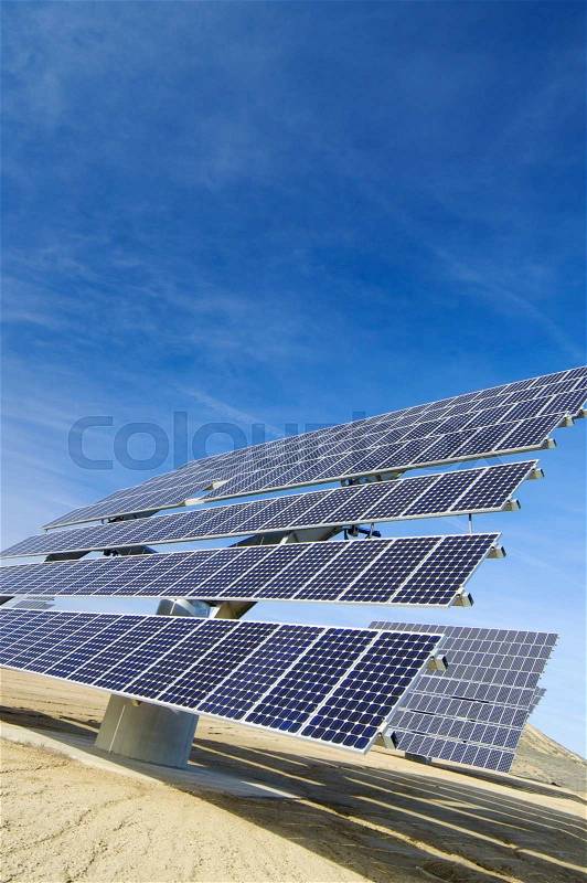 Huge photovoltaic panel with blue sky, stock photo