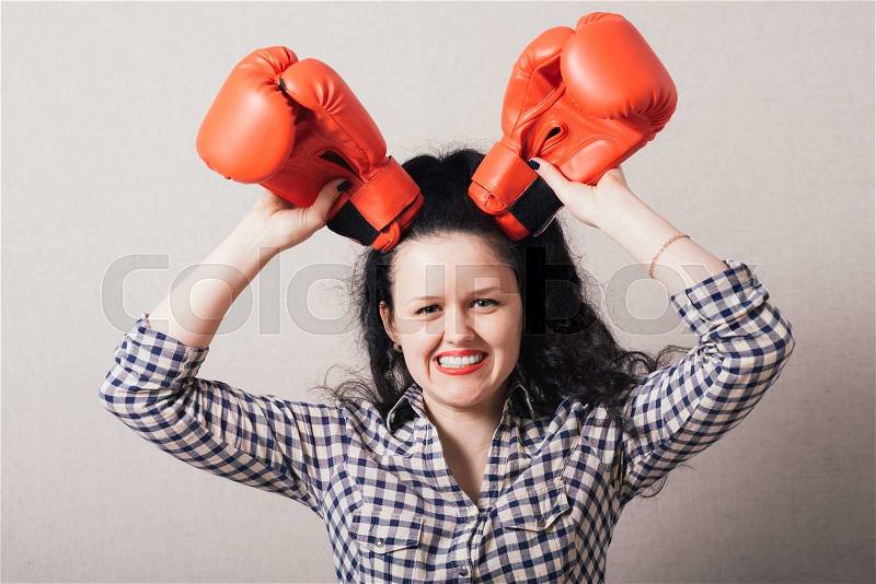 Young beautiful woman during fitness and boxing, stock photo