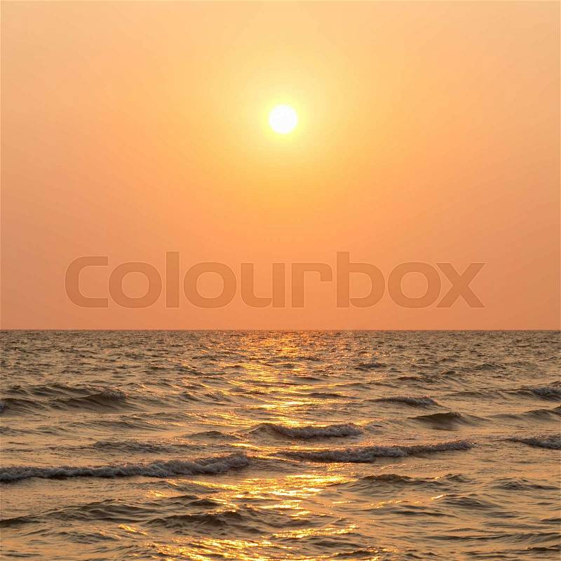 Sea on the evening. The sun is about to fall in the evening, stock photo