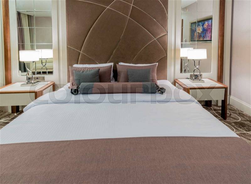 Hotel room with modern interior, stock photo