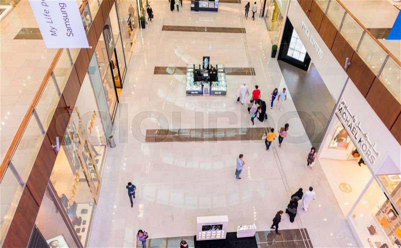 Dubai - AUGUST 7, 2014: Dubal Mall shopping mall on August 7 in Dubai, UAE. Dubai is the center of trade in Middle East, stock photo