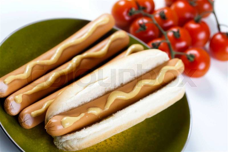 American hot dog, bright colorful vivid theme, stock photo