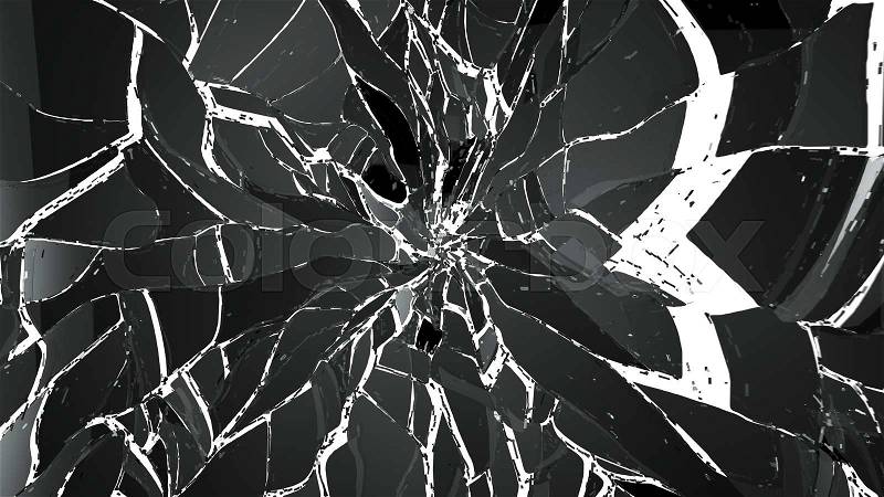 Pieces of splitted or cracked glass on white. Large resolution, stock photo