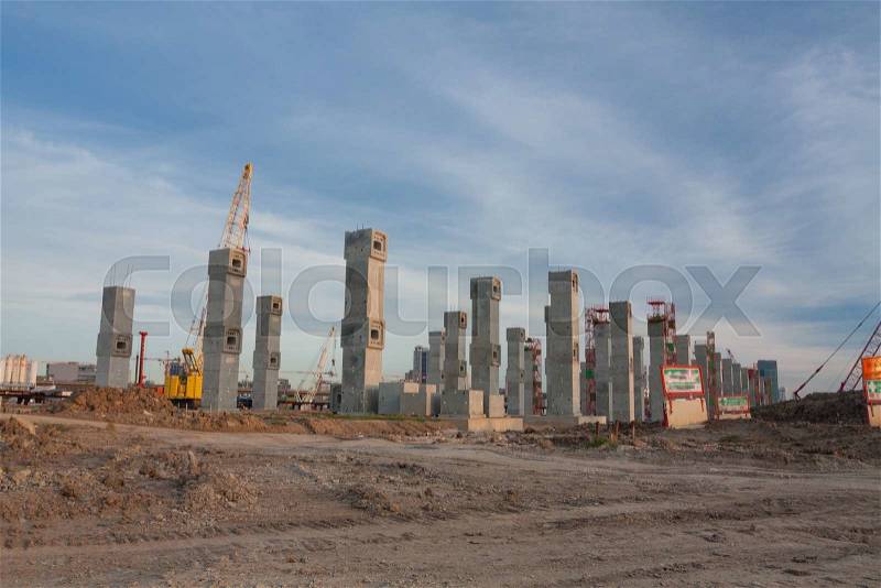 The construction site. Construction of the new building. Construction cranes, stock photo