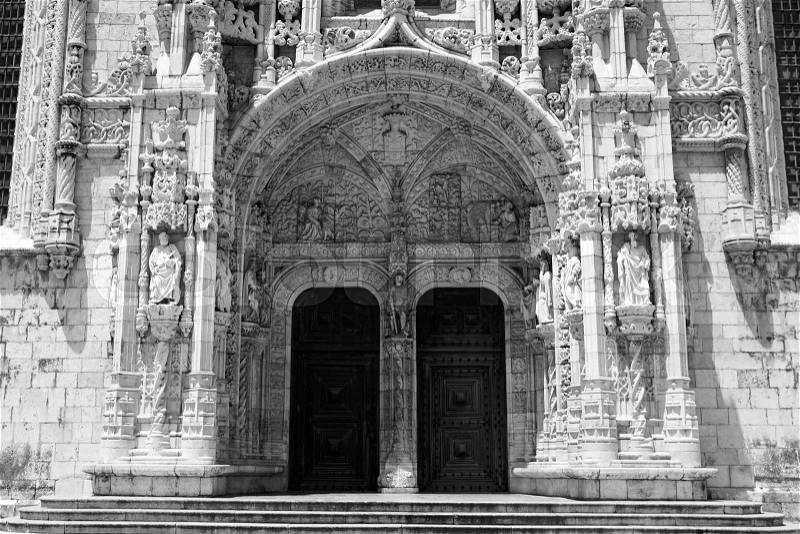 Jeronimos architecture monochrome lisbon Portugal, stock photo