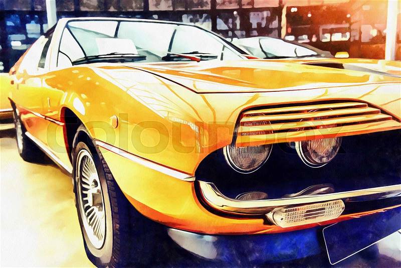 The works in the style of watercolor painting. Classic car. , stock photo