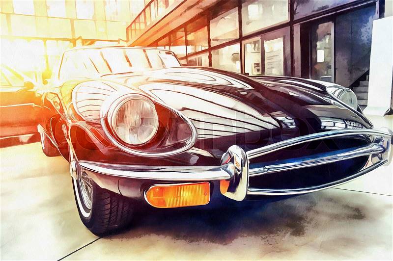 The works in the style of watercolor painting. Retro car. , stock photo