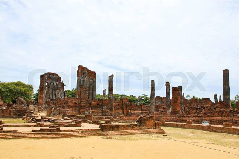 Asian religious architecture. Ancient Buddhist Temple ruins at Wat Phra Sri Sanphet Temple in Ayutthaya, Thailand, stock photo