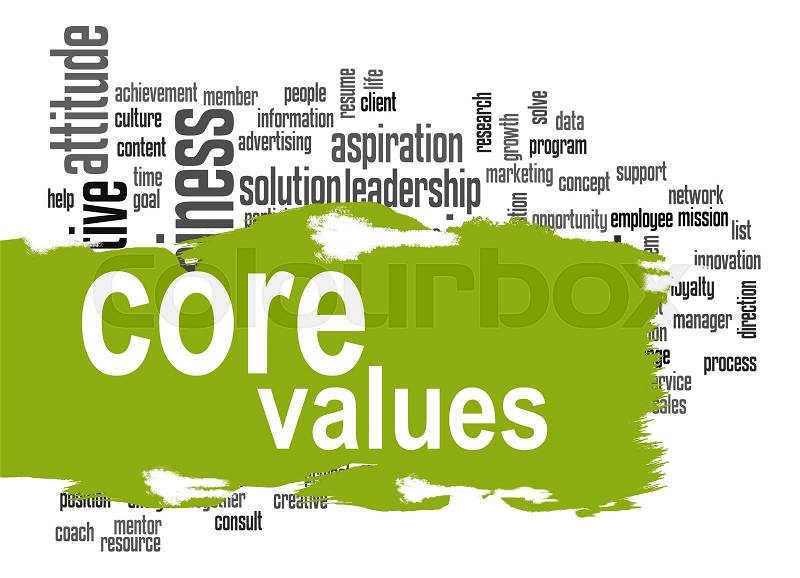 Core values word cloud image with hi-res rendered artwork that could be used for any graphic design, stock photo