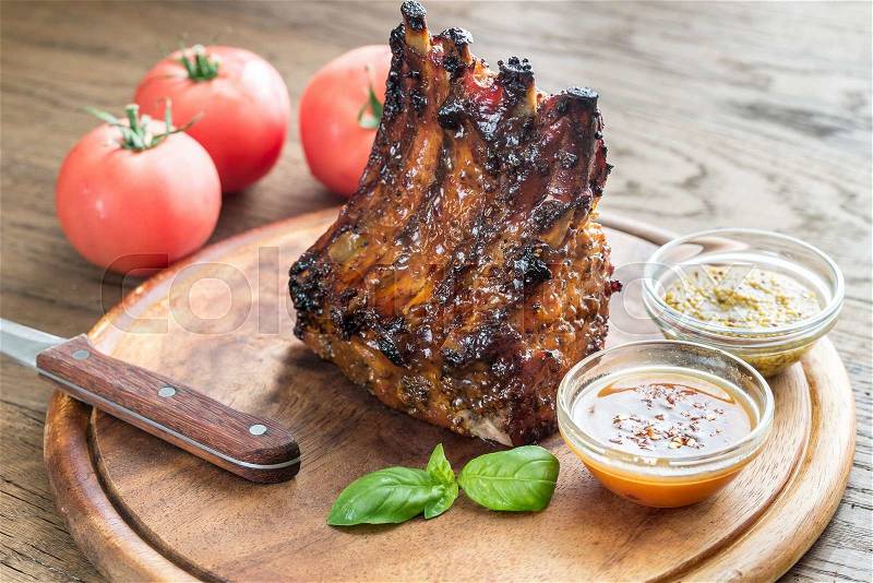 Grilled pork ribs in barbecue sauce, stock photo